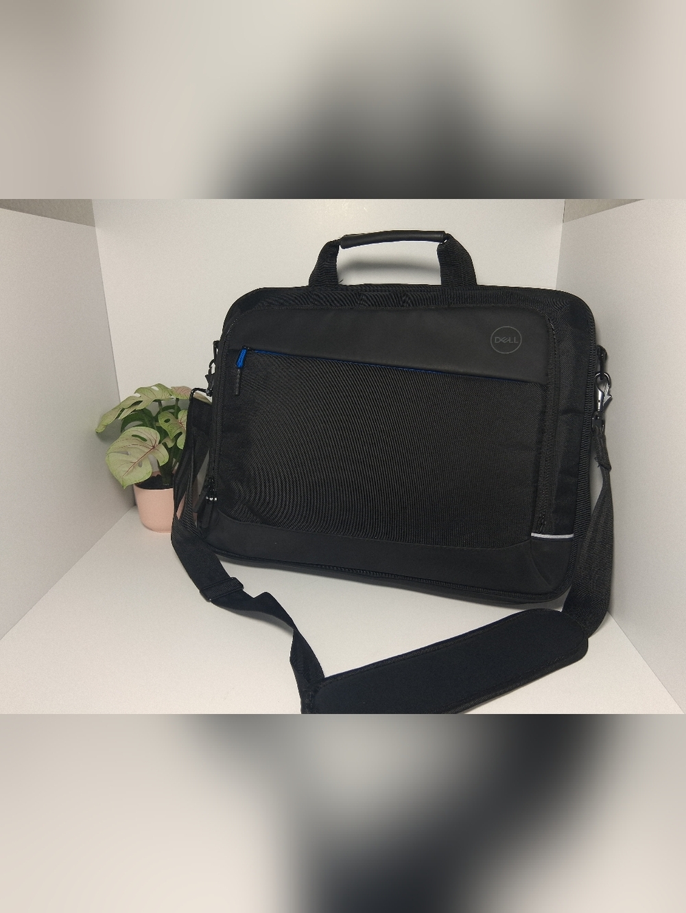 Dell Black Laptop Messenger Bag with Blue Accent